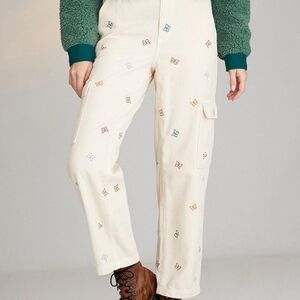 PacSun Corduroy Elastic Waist Cargo Pants Embroidered Butterflies Sz Large